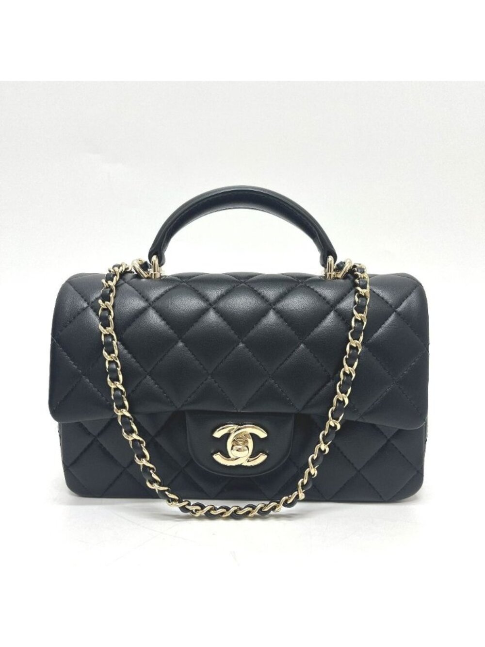 Chanel Handbag Quilted 20 Top Handle Lambskin Black